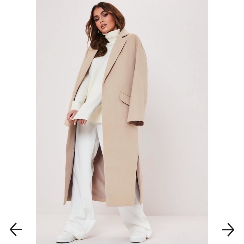NWT Missguided Petite Camel Side Split Middaxi Coat